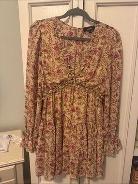 Aakaa Cream Mini Dress with Pink Floral Print